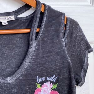 Express Burnout Open Shoulder V-neck Vintage Tee XS (T-0012)